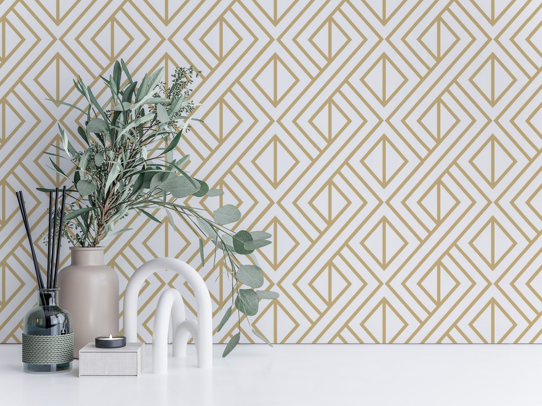 Peel and Stick Wallpaper Green and Gold Geometric Contact Paper Green and  Gold Self-Adhesive Wallpaper Removable Modern Stripe Wallpaper for Walls