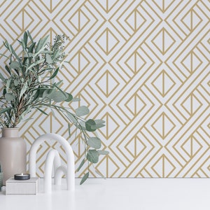 Gold Geometric Peel and Stick wallpaper / Geometric Removable wallpaper / Gold wallpaper - Self-adhesive or Traditional