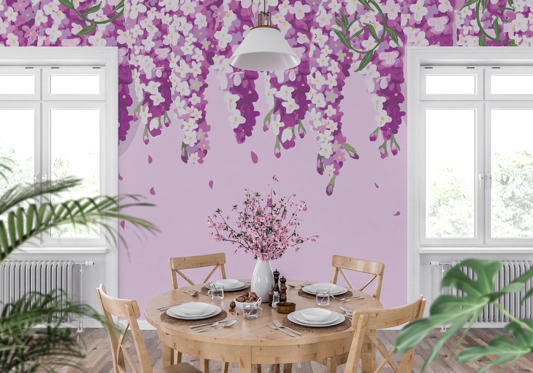 Purple Wisteria Flowers Wallpaper Mural: Dreamy Romantic Botanical ...