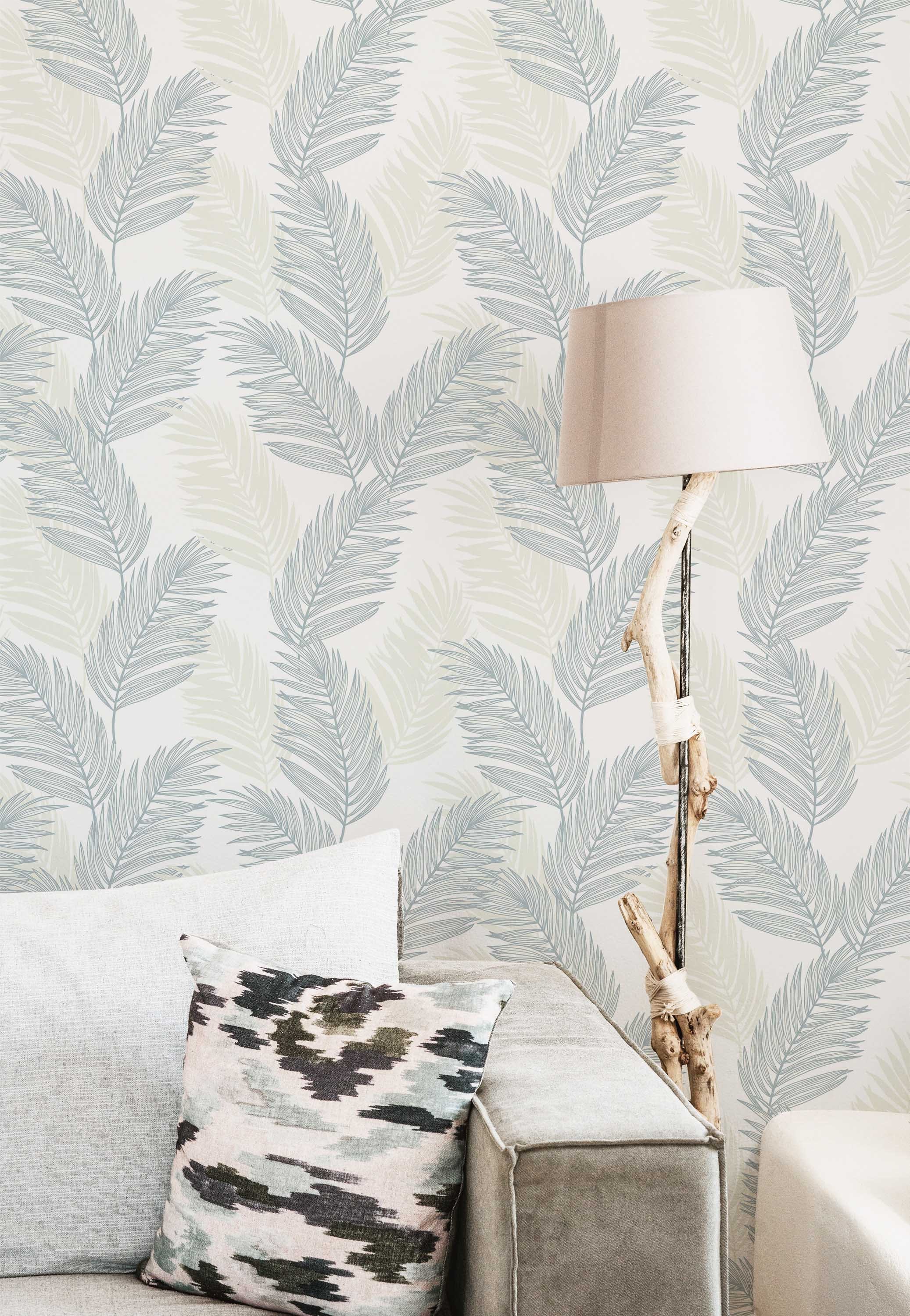 Blue and White Palm Leaf Peel and Stick Wallpaper / Coastal - Etsy