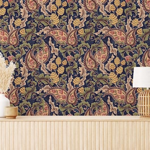 Paisley Peel and Stick wallpaper / Bold Removable wallpaper / Colorful wallpaper - Self-adhesive or Traditional