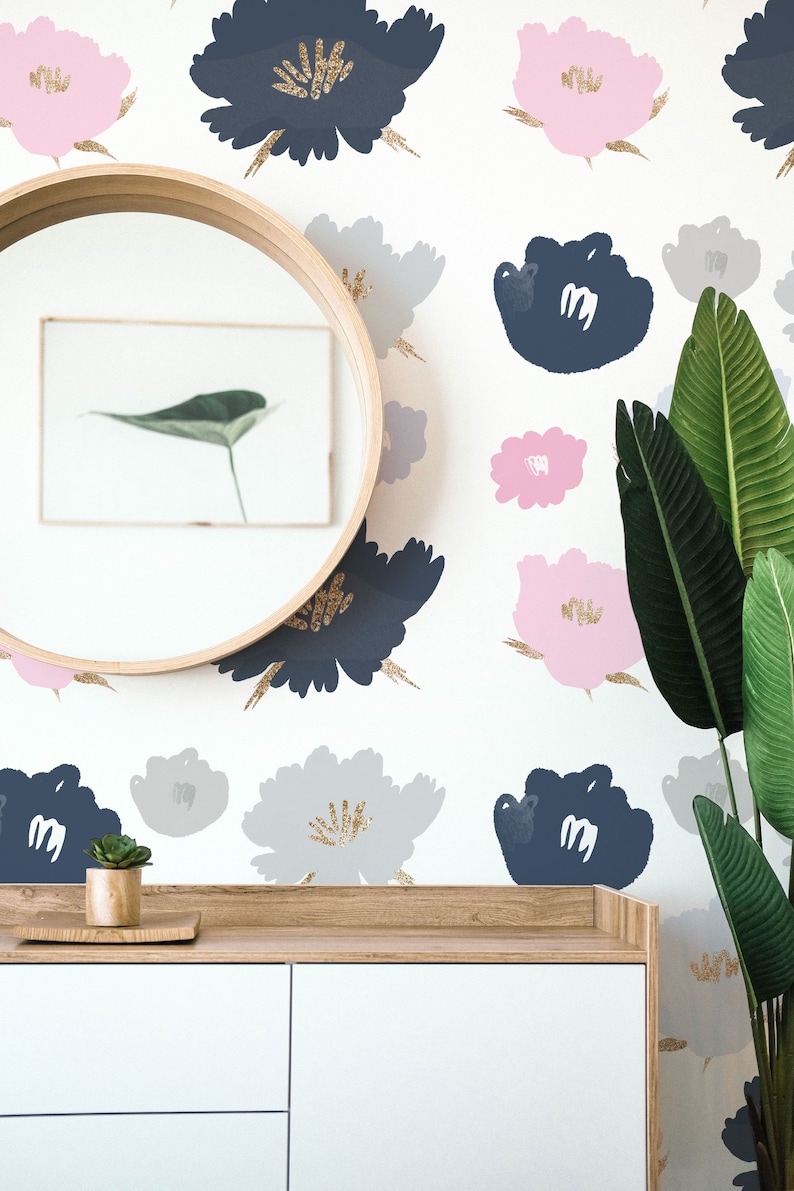 Floral Peel and Stick Wallpaper / Bold Flower Removable Etsy