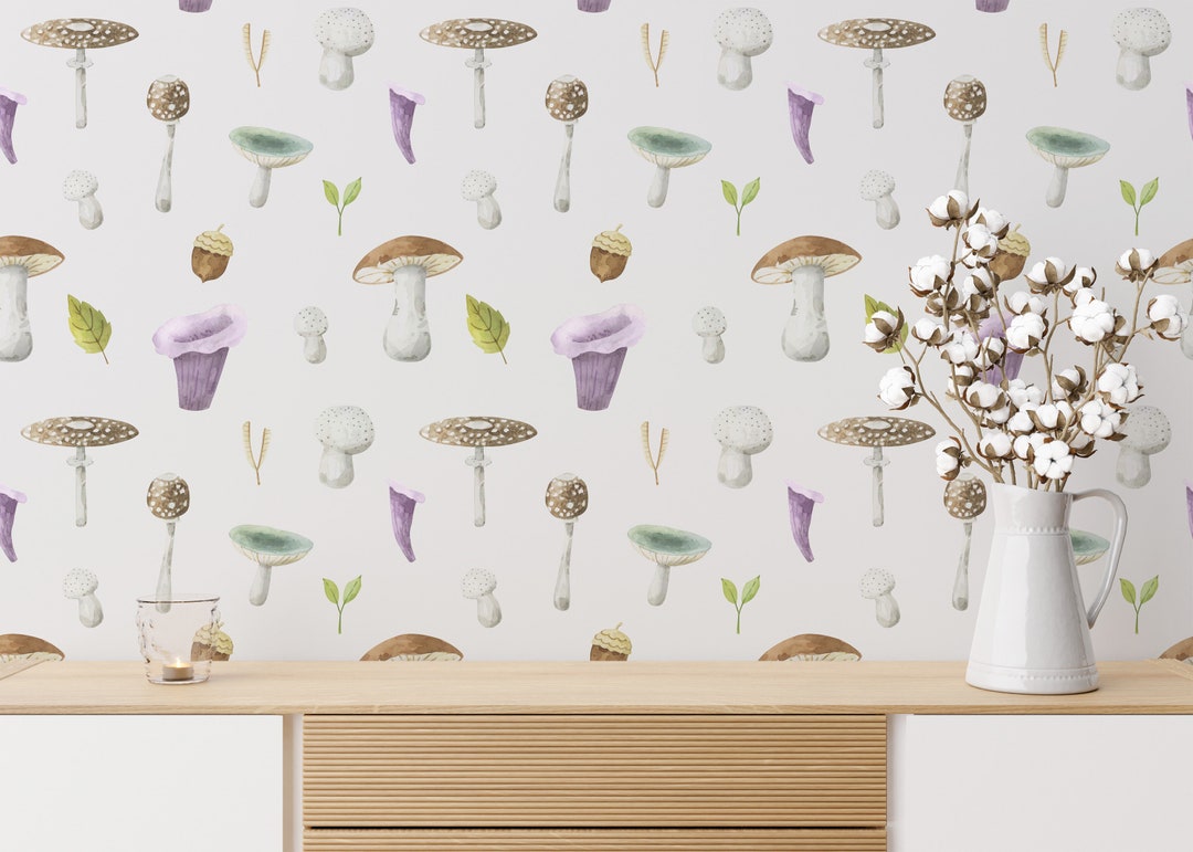 Colorful Mushrooms Peel and Stick Wallpaper / Watercolor - Etsy