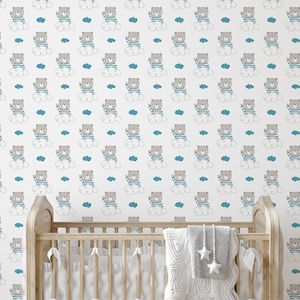 Child Teddy Peel and Stick wallpaper / Bear Removable wallpaper / Child wallpaper - Self-adhesive or Traditional