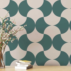 Mid-century arches wallpaper - Peel and Stick Wallpaper or Non Pasted Wallpaper / Geometric Removable wallpaper / Teal wallpaper