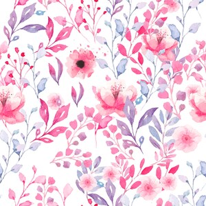 Pink Watercolor Botanical removable wallpaper shows a soft floral design with airy stems and leaves on a light background.