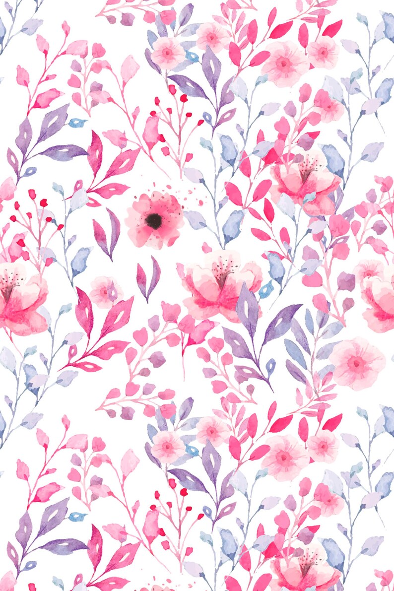 Pink Watercolor Botanical removable wallpaper shows a soft floral design with airy stems and leaves on a light background.