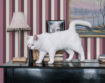 Pink Vertical Stripe Wallpaper: Coastal Cabana Pattern (Non-Pasted, Pre-Pasted, Peel and Stick, Custom Sizes)