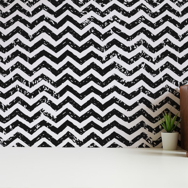 Self Stick Wallpaper Black White and Mustard Etsy