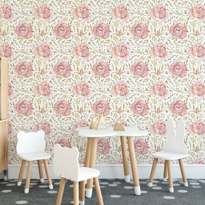 Boho Floral Peel and Stick wallpaper / Peony Removable wallpaper / Floral wallpaper - Self-adhesive or Traditional