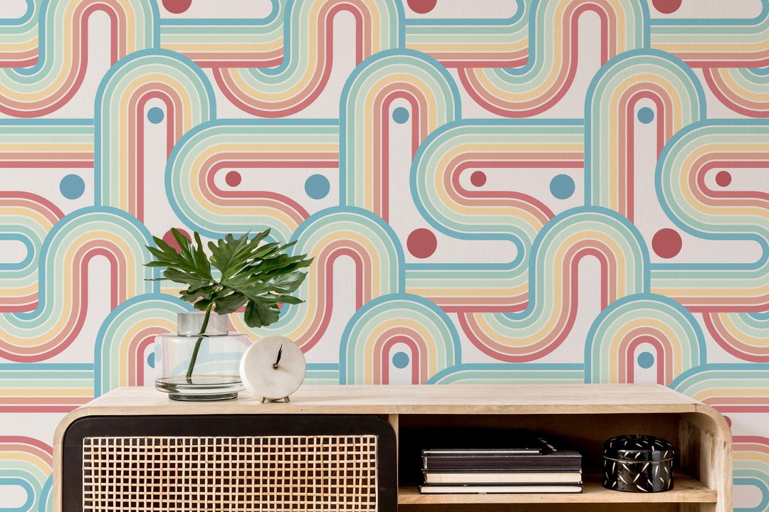 Rainbow Peel and Stick Wallpaper / Retro Removable Wallpaper / Rainbow ...