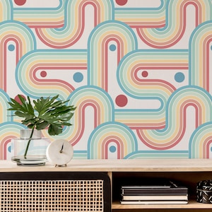 Rainbow Peel and Stick wallpaper / Retro Removable wallpaper / Rainbow wallpaper - Self-adhesive or Traditional