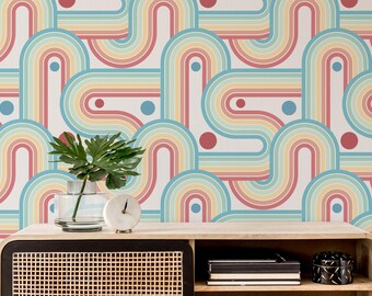 Rainbow Peel and Stick wallpaper / Retro Removable wallpaper / Rainbow wallpaper - Self-adhesive or Traditional