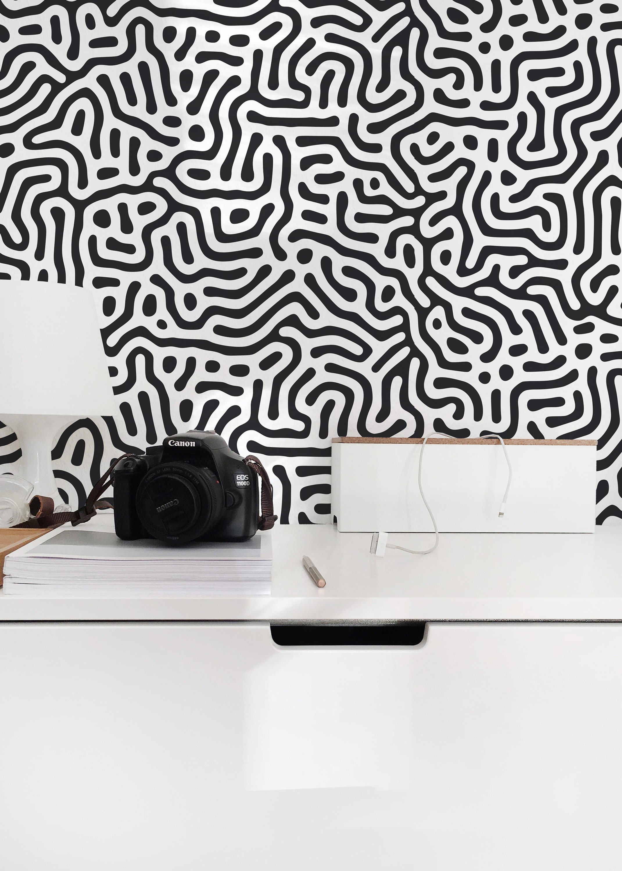 Black White Maze Pattern Removable Wallpaper Abstract Peel Etsy