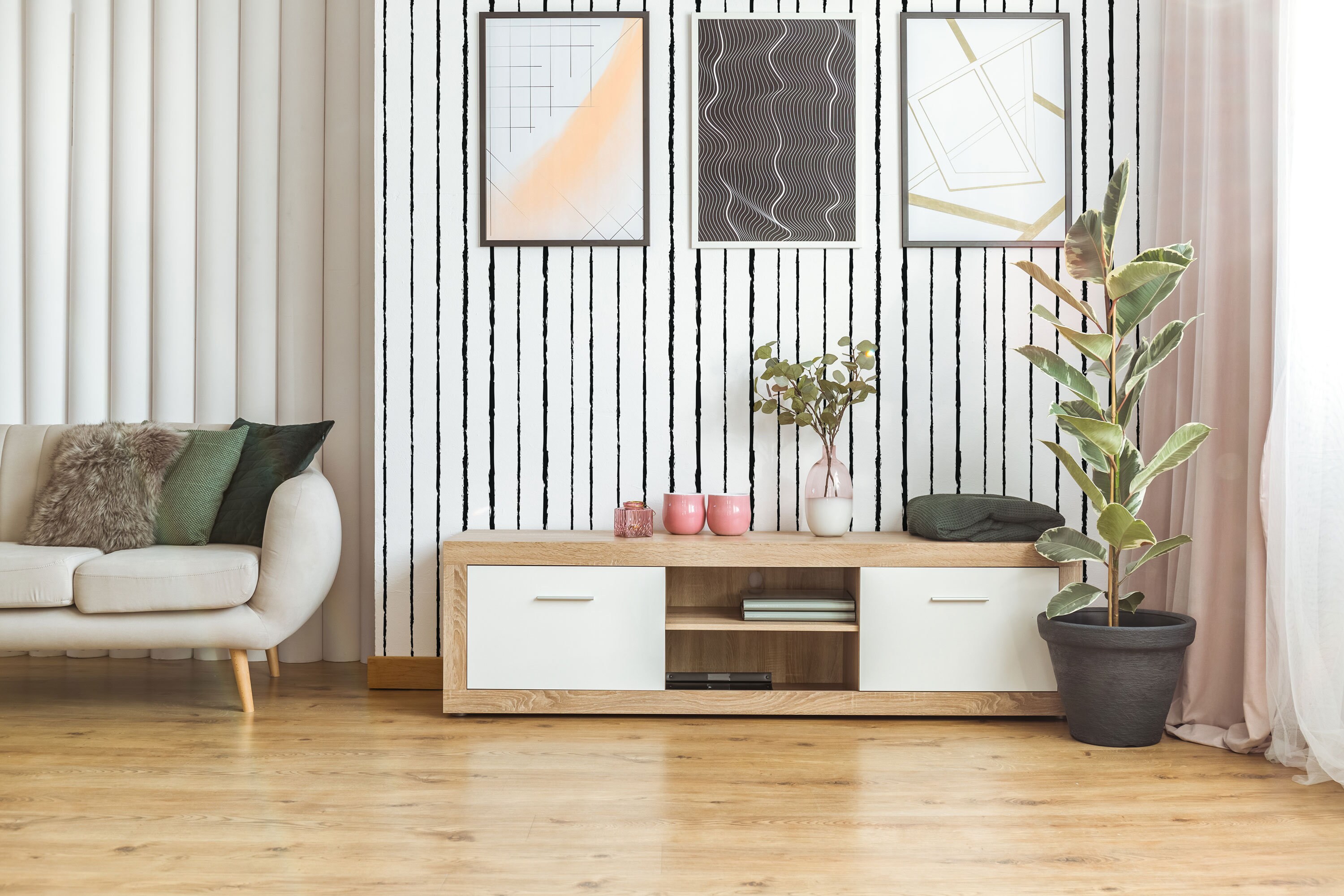 Vertical Lines Removable Wallpaper / Black and White Brush - Etsy UK
