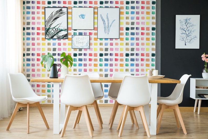 Brush Stroke Peel and Stick Wallpaper / Colorful Brush Stroke Etsy