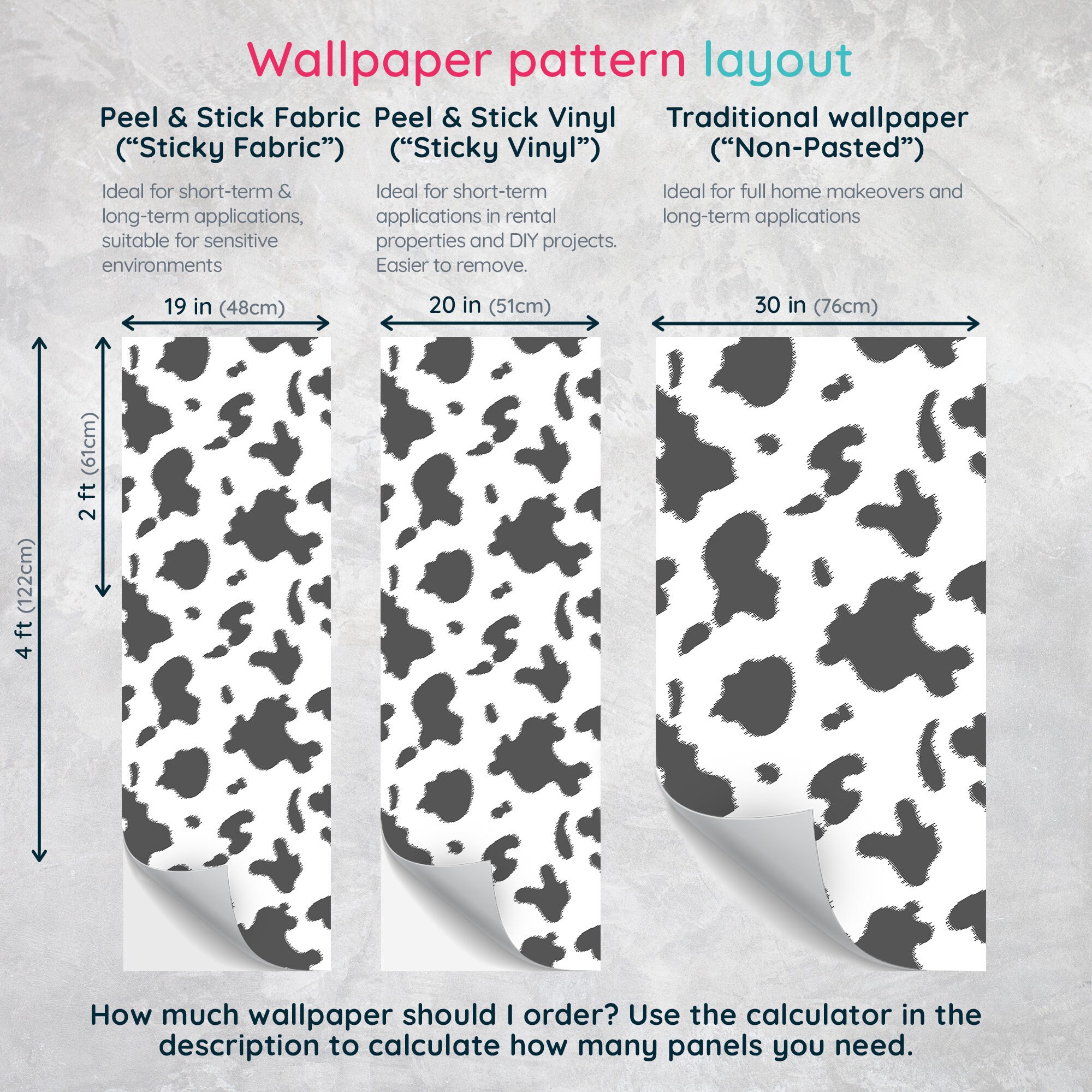 Black Cow Print Wallpaper Removable Peel and Stick Wallpaper 