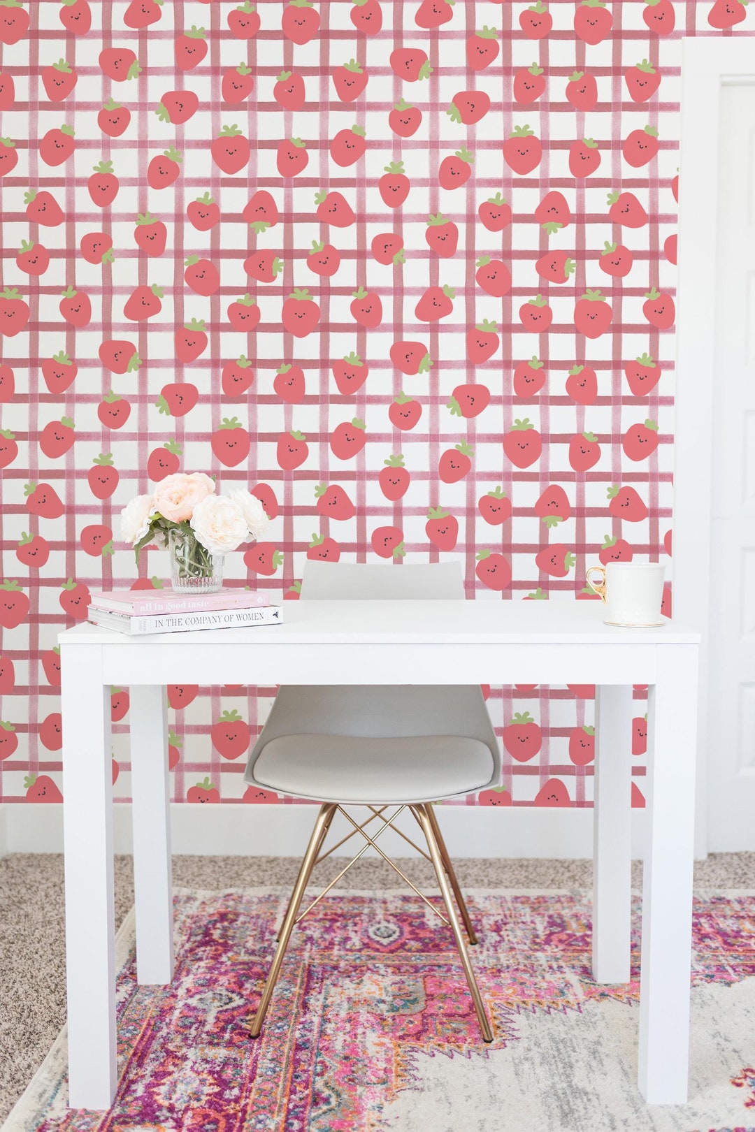Red Kawaii Strawberries Wallpaper - Peel and Stick Wallpaper or Non ...