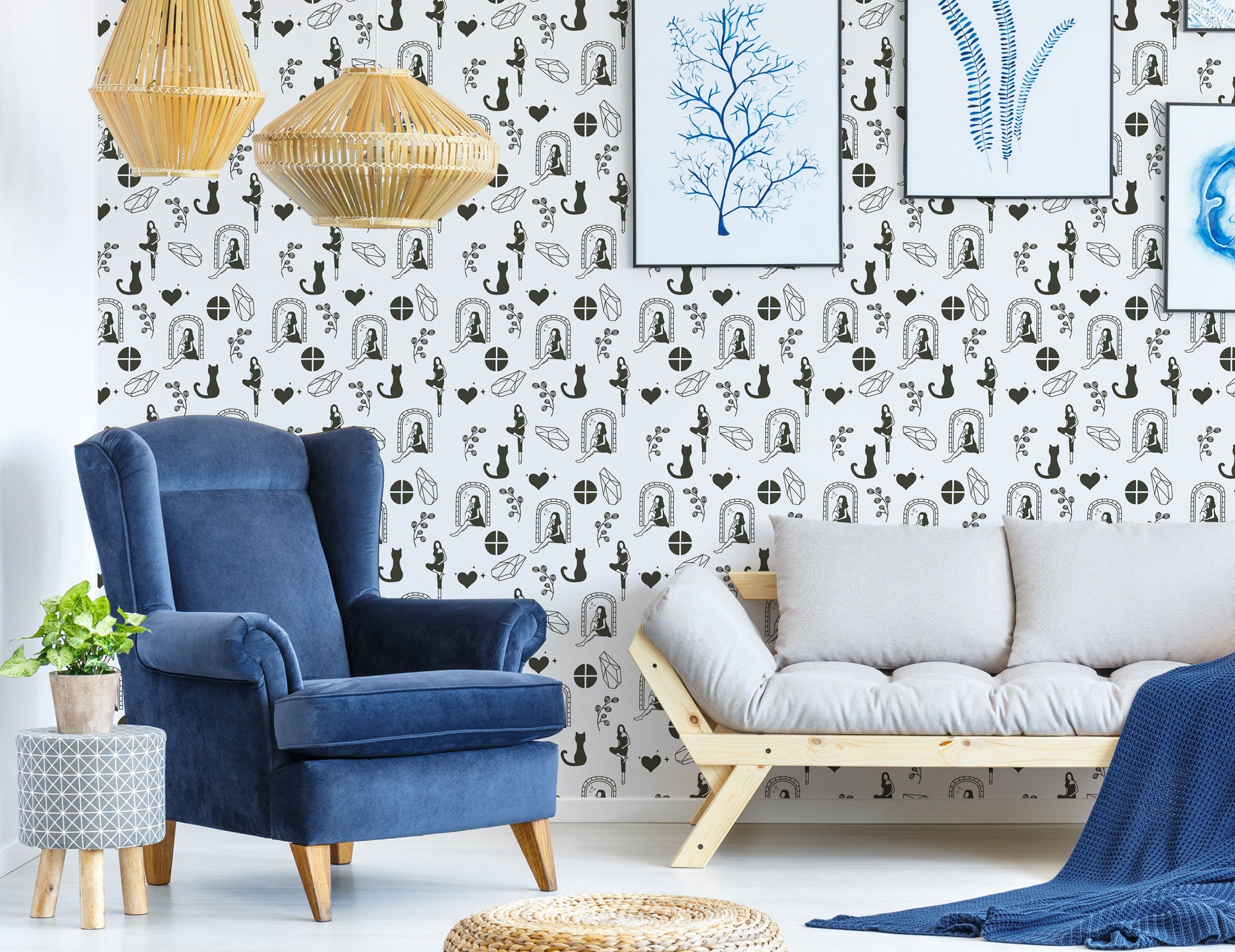 Girly Peel and Stick Wallpaper / Illustration Removable - Etsy