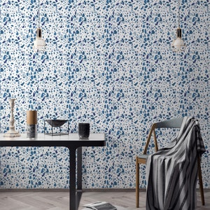 Blue Terrazzo Peel and Stick Wallpaper / Bold Removable Wallpaper ...