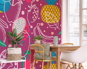 Tropical Fruit Wallpaper Mural: Whimsical Doodle Dots With Bold Pop Art Flair (Non-Pasted, Pre-Pasted, Peel & Stick, Custom Sizes)
