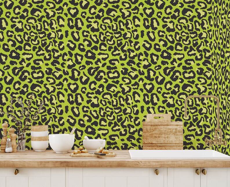 Green Leopard Peel and Stick Wallpaper / Pattern Removable Etsy