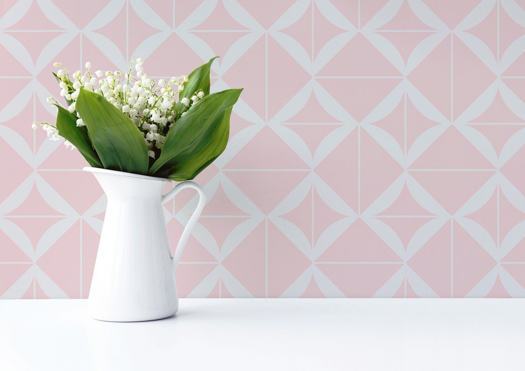 Pink Geometric Square Peel and Stick Wallpaper / Geometric Stick and
