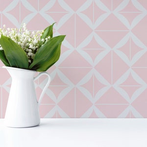 Pink geometric square peel and stick wallpaper /  geometric stick and peel wallpaper / geometric removable wallpaper - Vinyl or Textile
