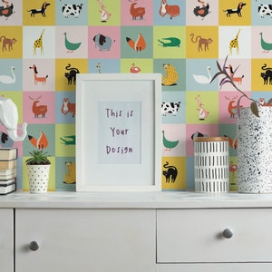 Animals pattern Peel and Stick wallpaper / Nursery Removable wallpaper / Pattern wallpaper - Self-adhesive or Traditional