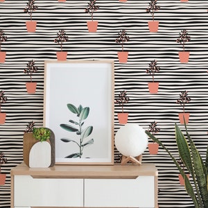 Plant Peel and Stick wallpaper / Bold Removable wallpaper / Striped wallpaper - Self-adhesive or Traditional