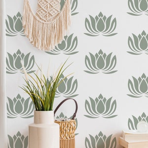 Lotus Peel and Stick wallpaper / Floral Removable wallpaper / Green wallpaper - Self-adhesive or Traditional