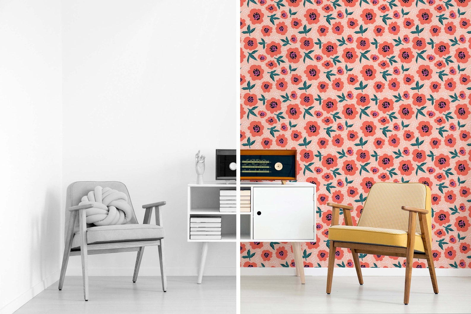 Orange and Pink Floral Peel and Stick Wallpaper / Bright - Etsy