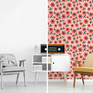 Orange and Pink Floral Peel and Stick Wallpaper / Bright - Etsy