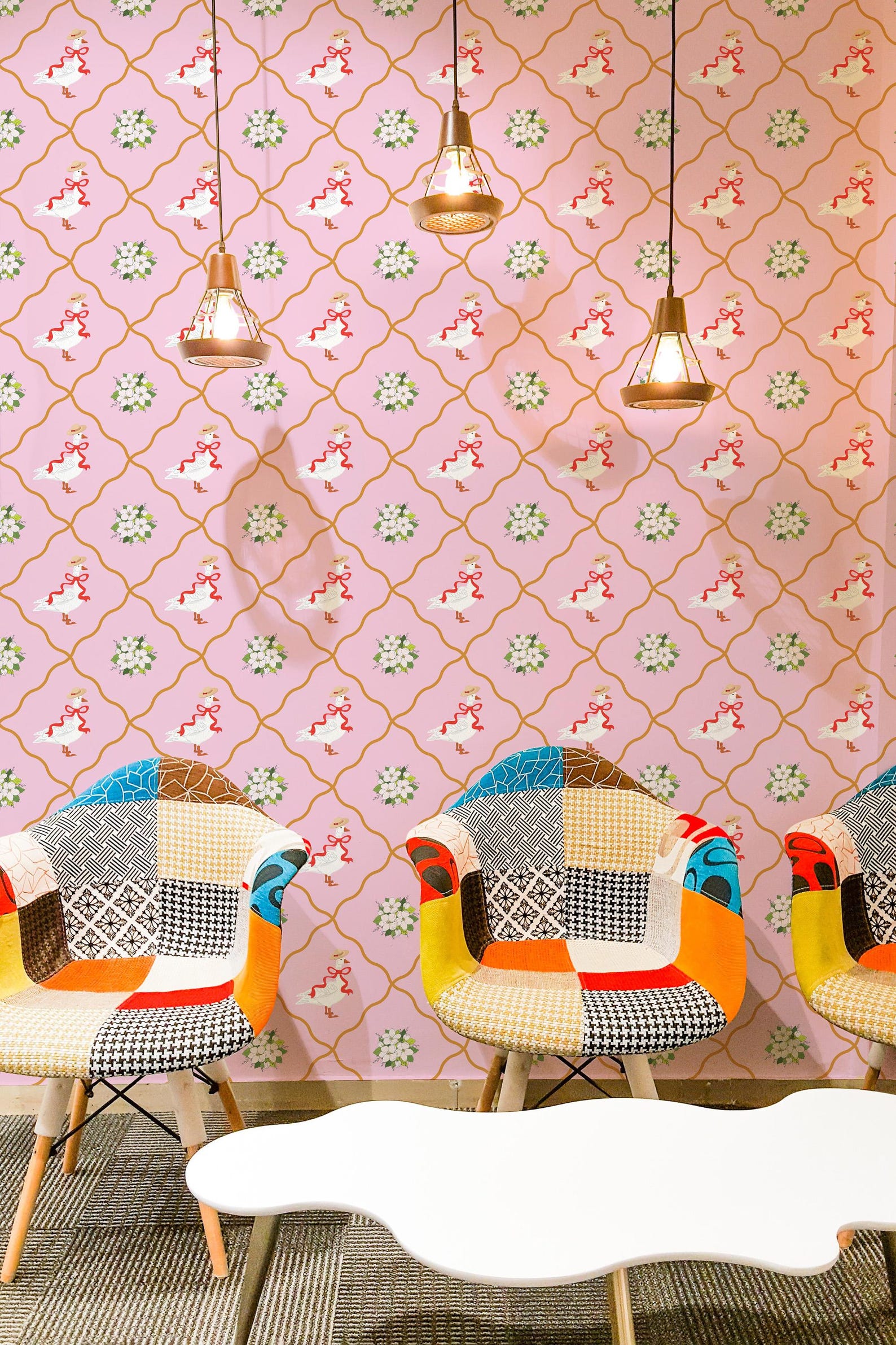 Pink Goose Wallpaper | Floral Bird Peel and Stick Removable Fabric or ...