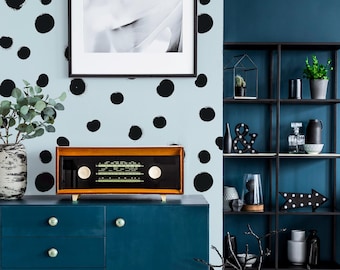 Blue Irregular Polka Dot Wallpaper: Abstract Spot Pattern (Non-Pasted, Pre-Pasted, Peel and Stick, Custom Sizes)