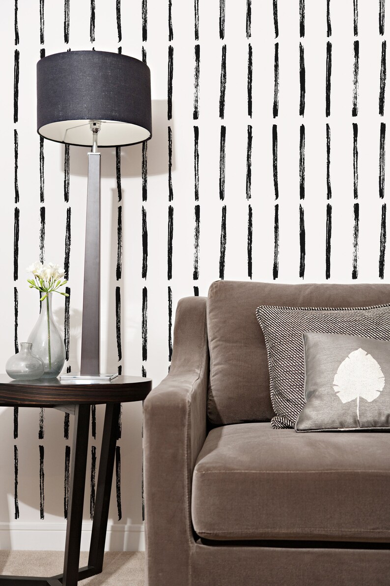 Brush Stroke Peel and Stick Wallpaper / Black and White Brush Etsy