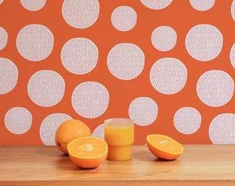 Orange Polka Dot Wallpaper: Funky Doodle Pattern (Non-Pasted, Pre-Pasted, Peel & Stick, Custom Sizes)