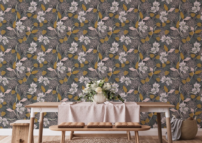 Floral Peel and Stick Wallpaper / Bold Removable Wallpaper / Etsy