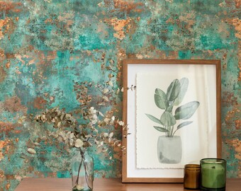Teal Faux Textured Wallpaper: Vintage Abstract Design (Non-Pasted, Pre-Pasted, Peel and Stick, Custom Sizes)