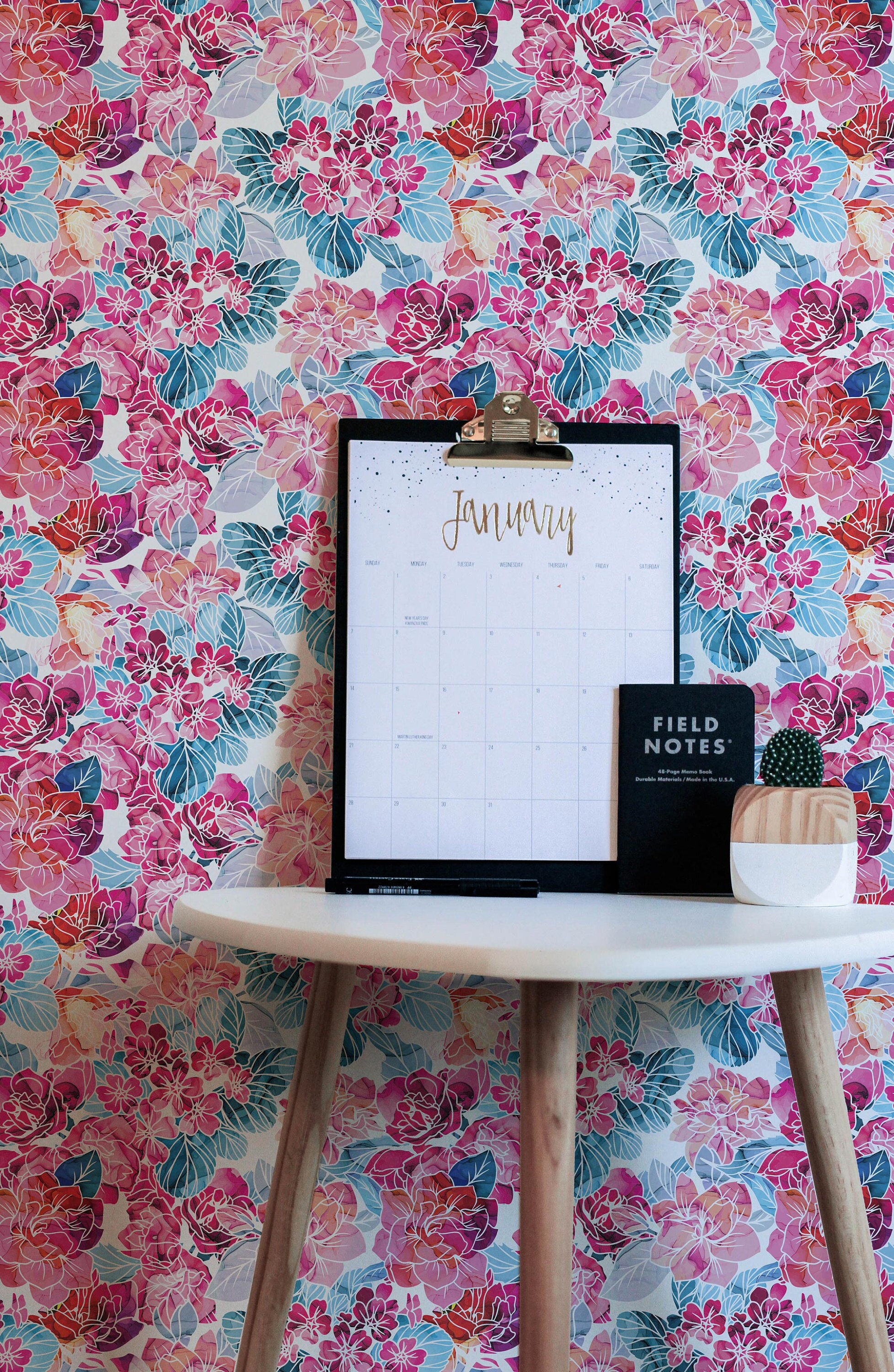 Pink and blue floral peel and stick wallpaper / floral stick | Etsy