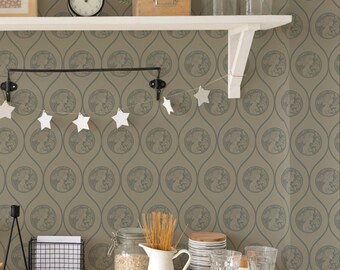 Art deco-damesbehang - Peel-and-Stick-behang of vliesbehang / Geometrisch verwijderbaar behang / Groen zelfklevend behang