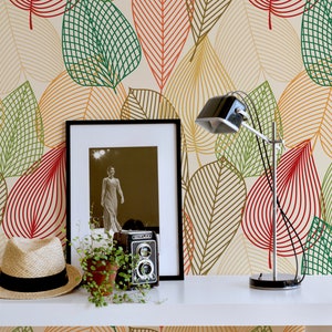 Multicolor Leaf Peel and Stick wallpaper / Modern Removable wallpaper / Multicolor wallpaper - Self-adhesive or Traditional