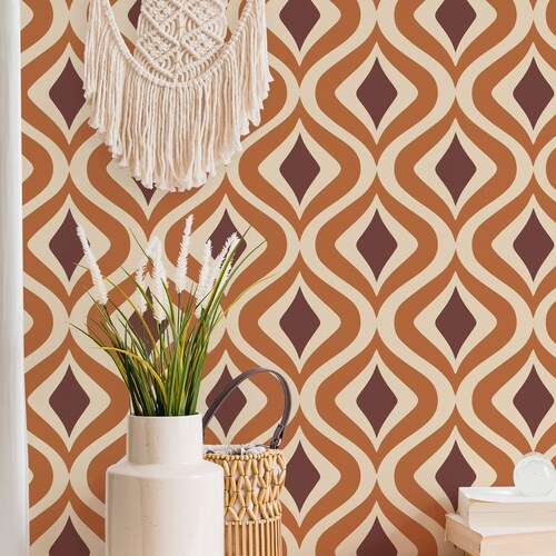 Spoonflower Peel And Stick Removable Wallpaper - Orbs Starburst White Orange Print, 24in X 108in Roll - View #6