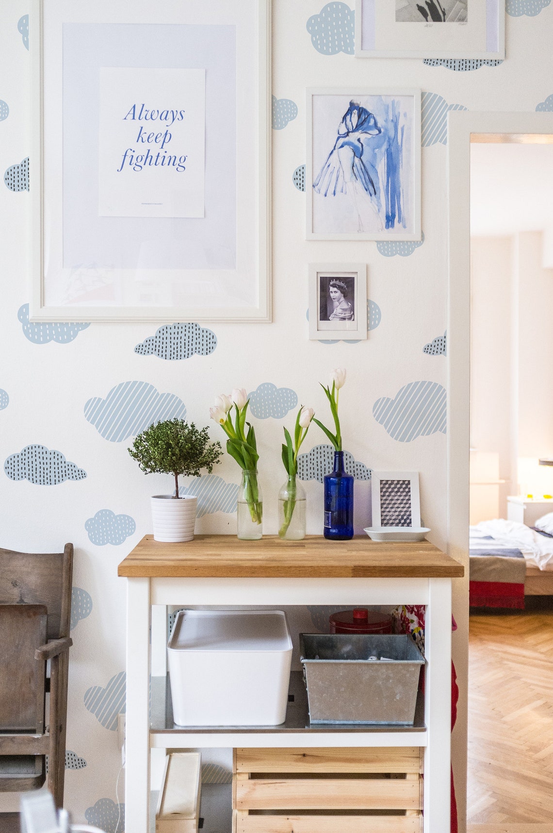Cloud peel and stick wallpaper / blue and white cloud stick | Etsy