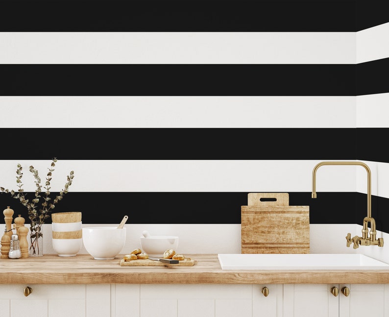 Black and White Horizontal Striped Removable Wallpaper / Bold Etsy UK
