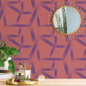 Lines Peel and Stick wallpaper / Abstract Removable wallpaper / Red wallpaper - Self-adhesive or Traditional