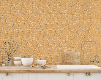 Willow branches Peel and Stick wallpaper / Easter Removable wallpaper / Yellow wallpaper - Self-adhesive or Traditional