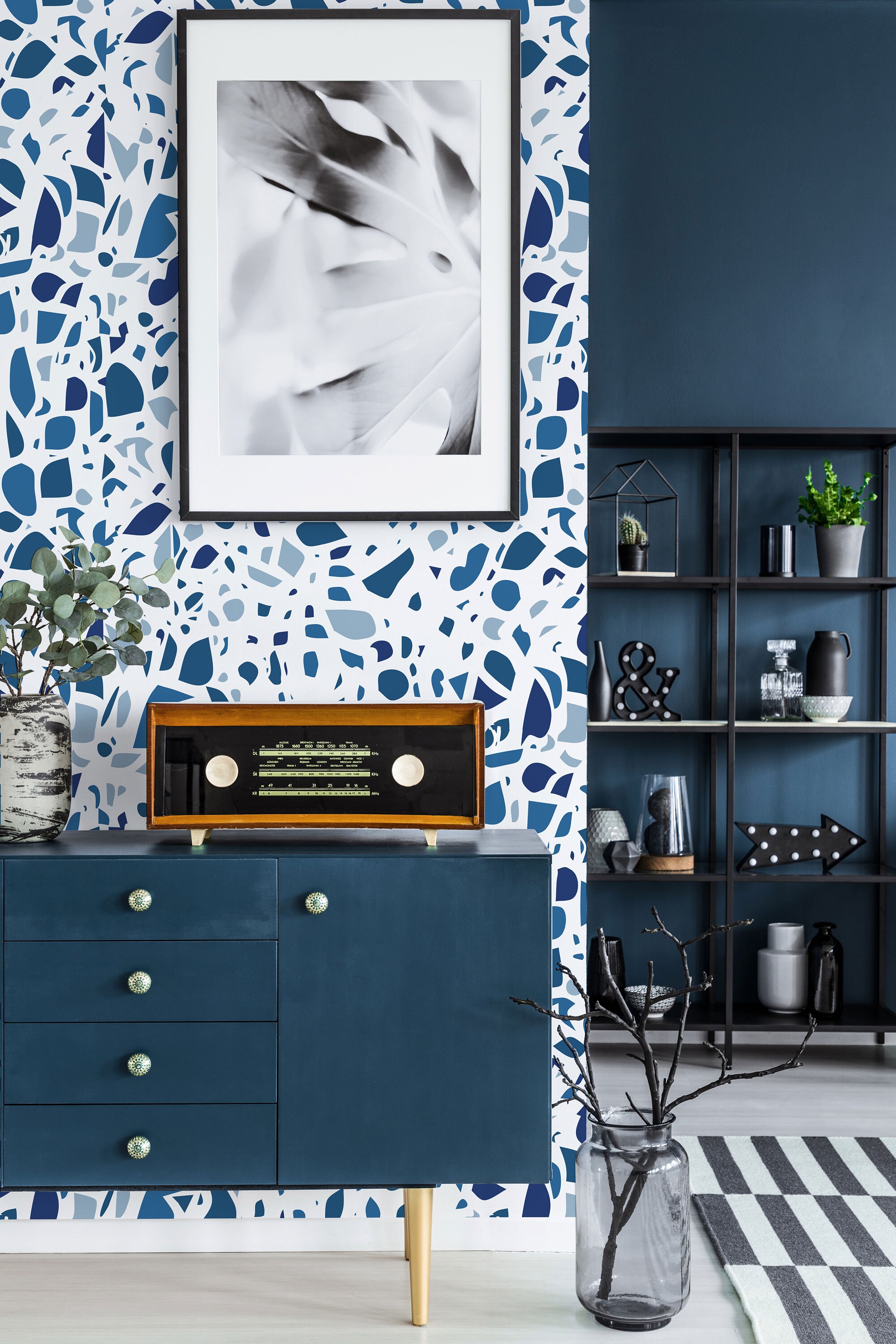Blue Terrazzo Peel And Stick Wallpaper Bold Removable Etsy