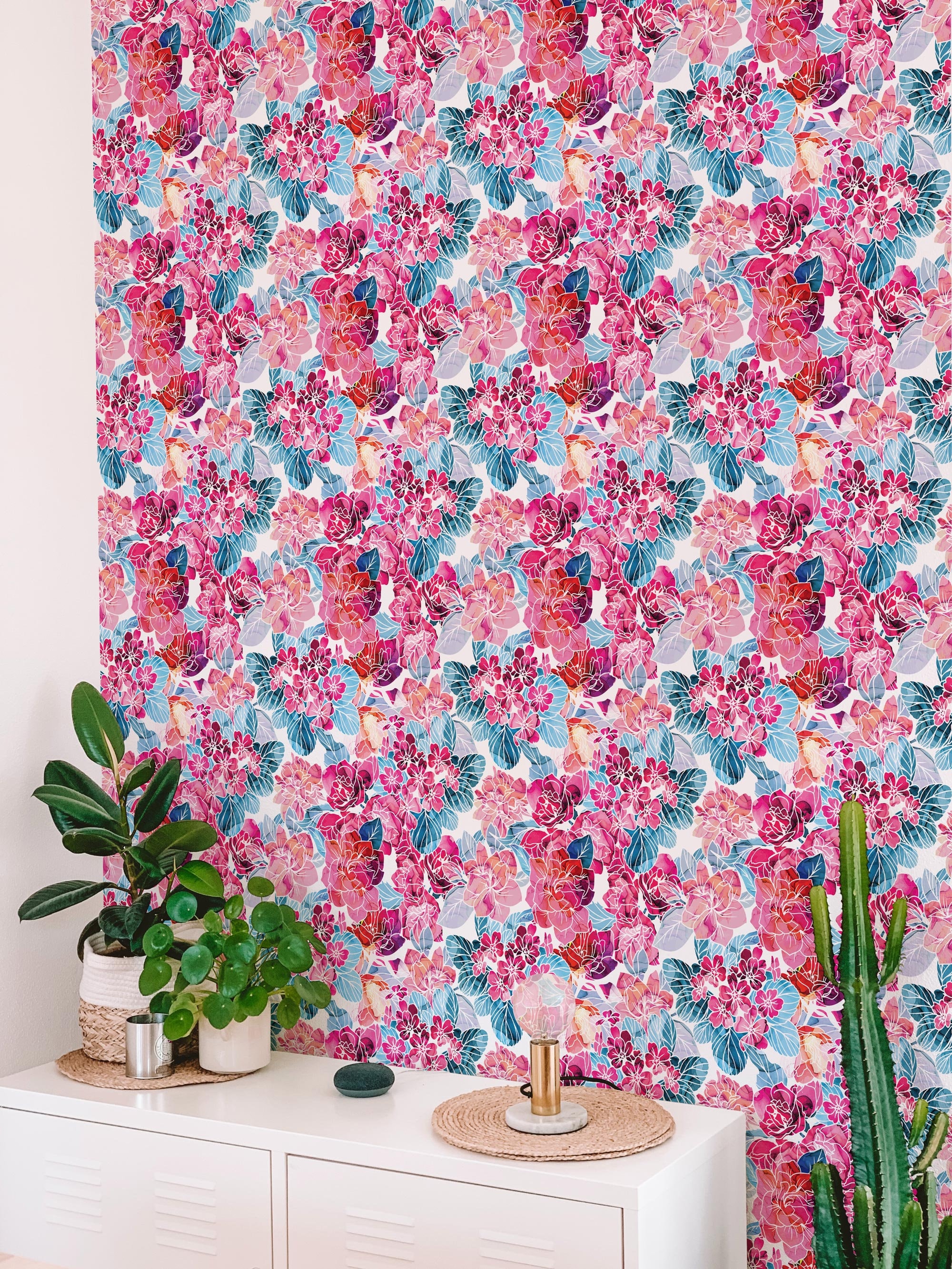 Pink and blue floral peel and stick wallpaper / floral stick Etsy