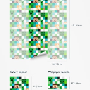 Colorful Gaming Peel and Stick wallpaper / Minecraft inspired Geometric Removable wallpaper / Colorful Traditional wallpaper image 11